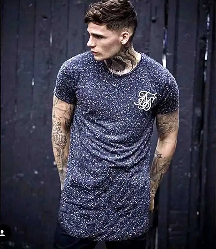 

2019 The Latest silk siksilk T shirt black Splash ink spot long style Hip Hop T-shirt shirts Tops Men Longline tees With