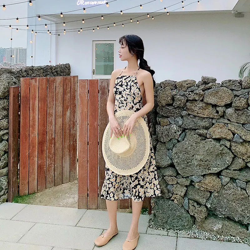 2019 Summer Women Sunflower Boho Chic Holiday Beach Dress Ladies Slip Backless Dresses | Женская одежда