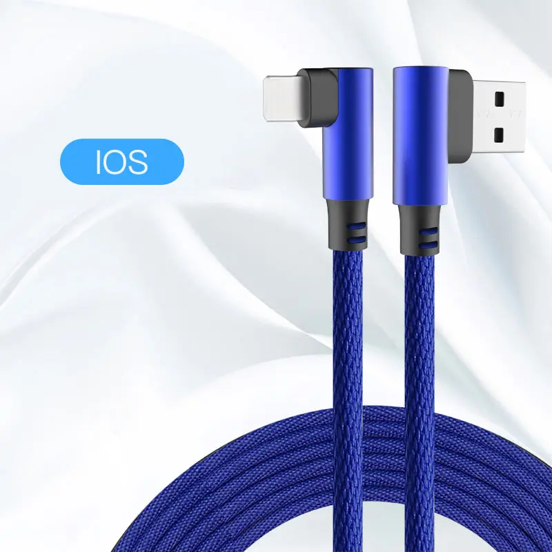 iPhone Blue Micro usb type C кабель 90 градусов локоть нейлоновый Плетеный 1 м/2 м Быстрая зарядка кабель для передачи данных для samsung/sony/Xiaomi Android телефон - Цвет: iPhone Blue