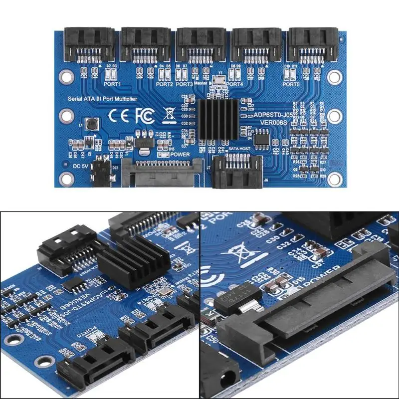 Controller Card Motherboard Sata Expansion 1 To 5 Port Sata3.0 6Gbps Multiplier Riser Adapter For Computer | Компьютеры и офис