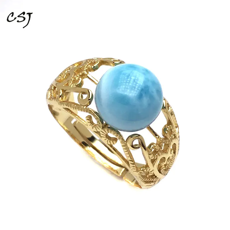 

Женское Обручальное кольцо с ларимаром CSJ, настоящее кольцо с ларимаром из стерлингового серебра 925 пробы с драгоценным камнем, 8 мм