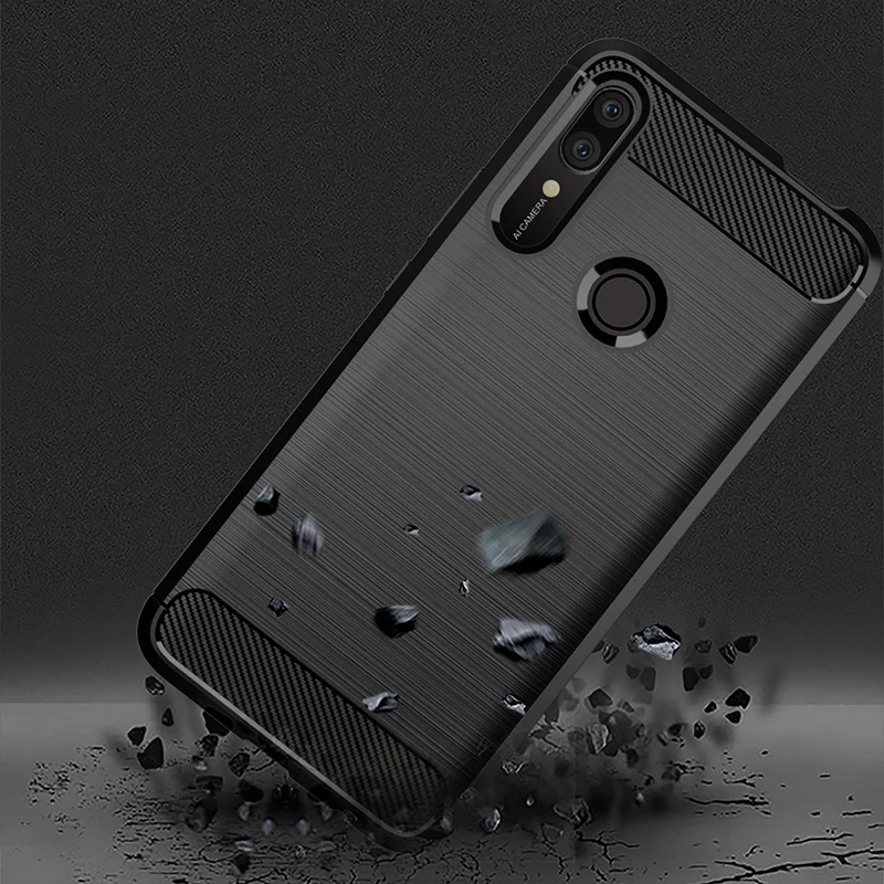Чехол для Huawei P Smart Z противоударный мягкий чехол-бампер из матового углеродного