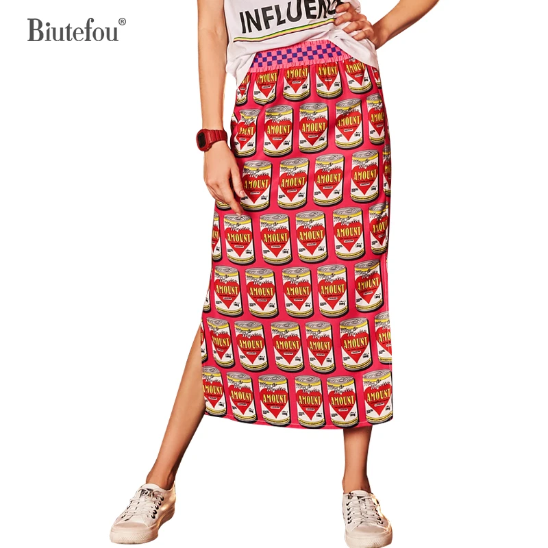 2019 Летняя мода печати юбки для женщин Новое поступление Высокая талия chic