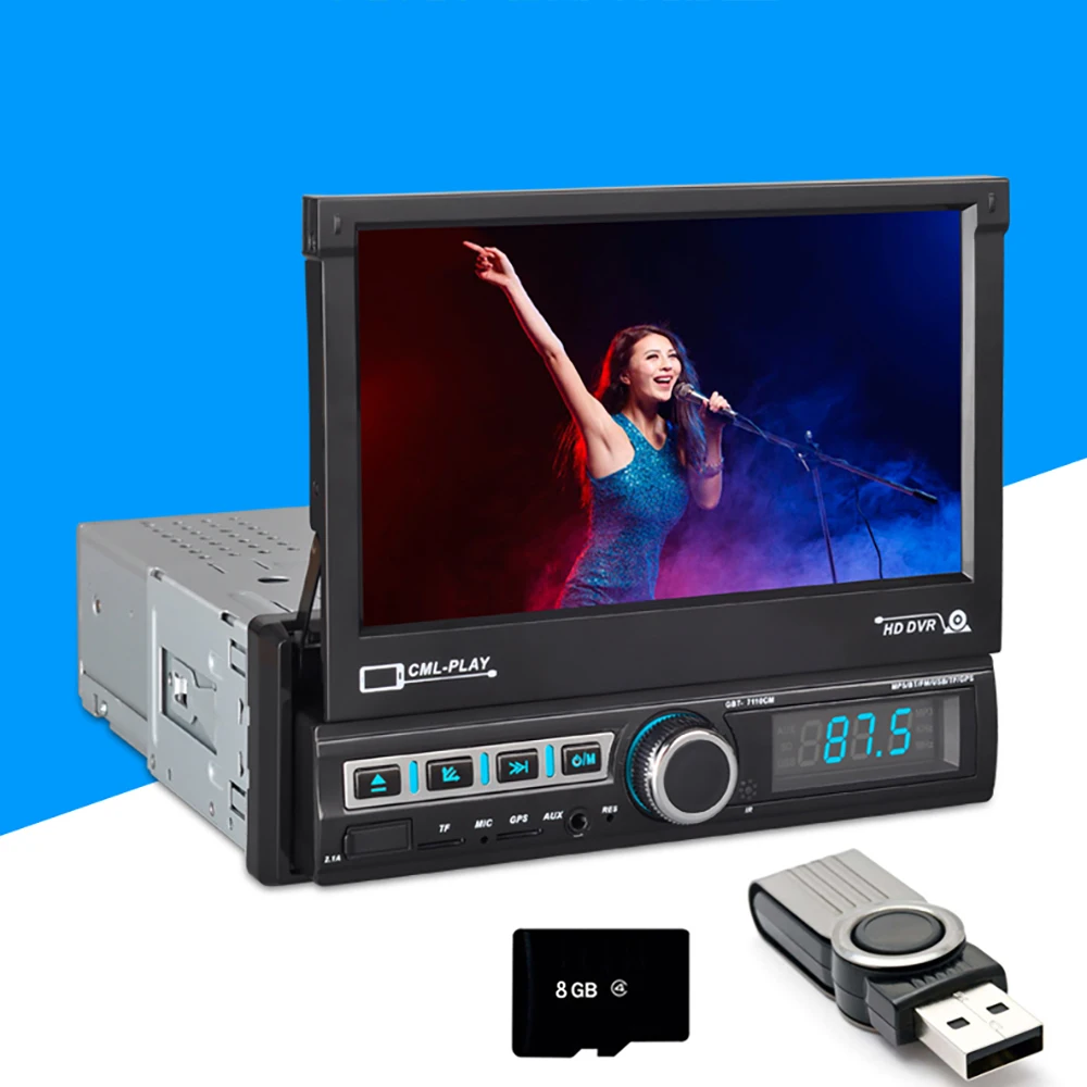 7-дюймовый однодиновый электрический выдвижной экран автомобильное радио стерео