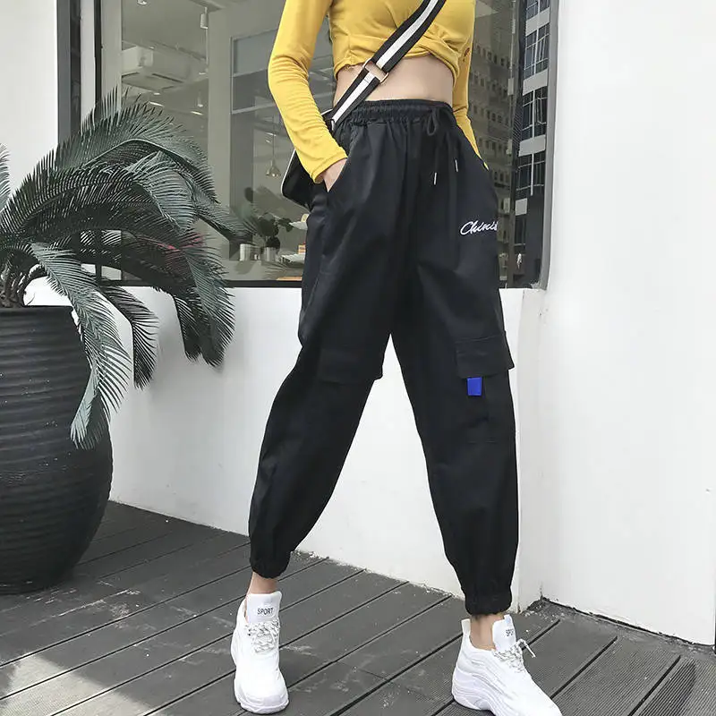 

Fashion Harajuku Black Pencil Pants 2019 Newest Women Cargo Trousers Casual Hip Hop Dance Pants Combat Streetwear Workout Pants
