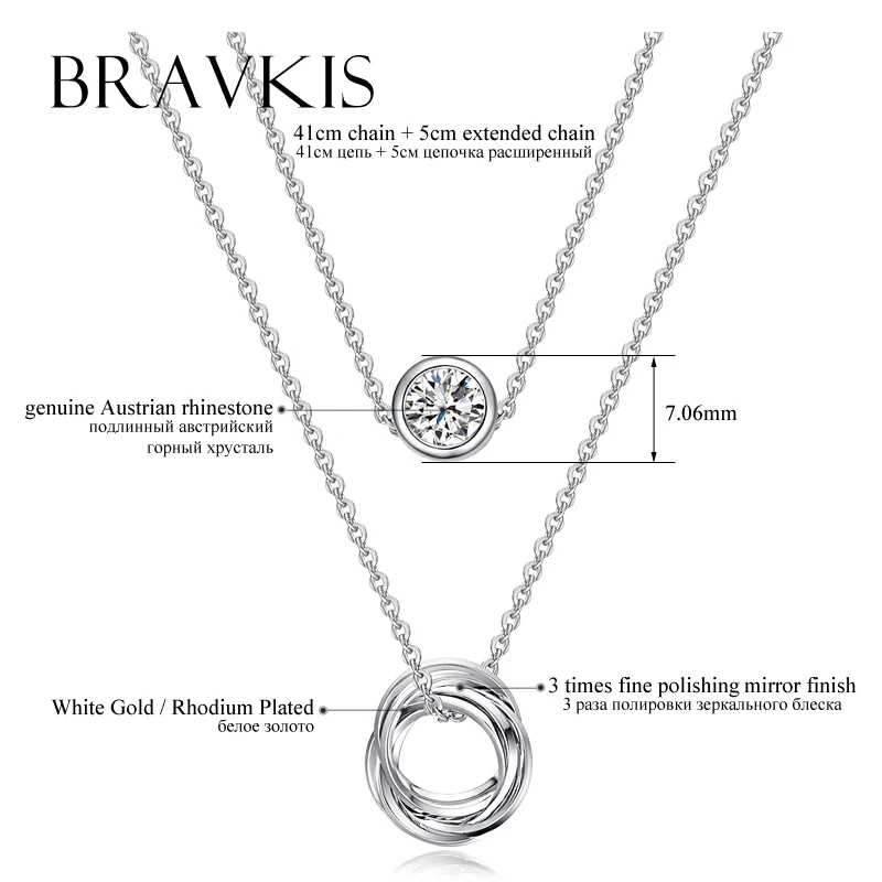 BRAVEKISS Double Layer Necklace Alloy Crystal Rhinestone Charm Necklaces Round Pendants Choker for Women mujer jewelry BUN0119B | Украшения