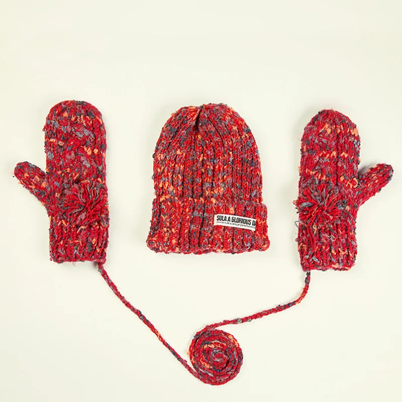 Новых женщин способа плюшевые комплекты зимние с шляпу перчатки снег рождество