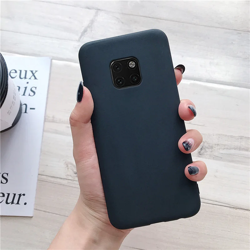 black matte silicone phone case on for huawei mate 10 lite 20 lite mate20 mate10 lite 9 pro mate 30 candy color soft tpu back cover - Цвет: black