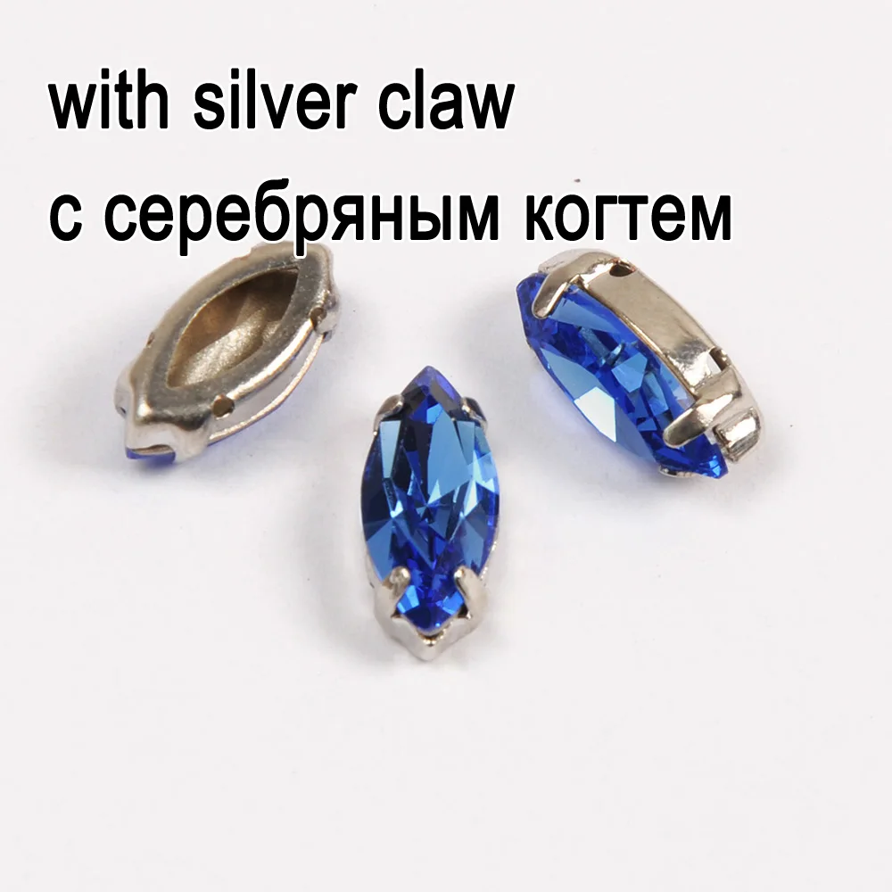 crystal with silver Сапфир K9 Наветт Кристалл заостренные с обратной стороны Стразы лодка с серебряным золотом установка стекло Кристалл Необычные СТРАЗА под камень - Цвет: crystal with silver