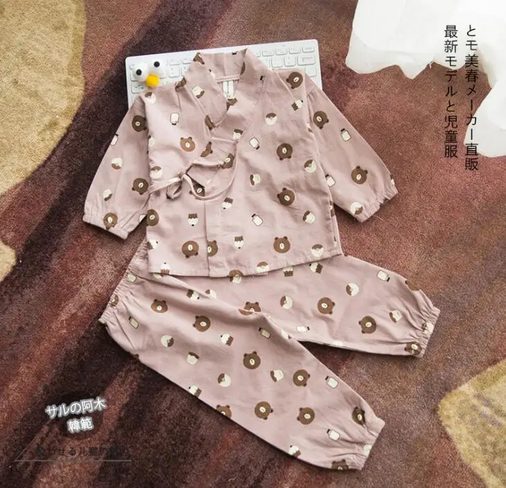 long sleeve Г. Кимоно для новорожденных в японском стиле, спортивный костюм штаны с героями мультфильмов+ топы, детский хлопковый комплект одежды с принтом для мальчиков, одежда для младенцев - Цвет: long sleeve