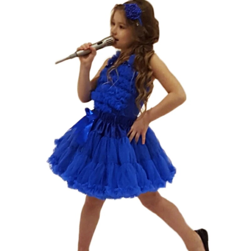 Бесплатная доставка однотонное детское шифоновое платье с рюшами комплект из