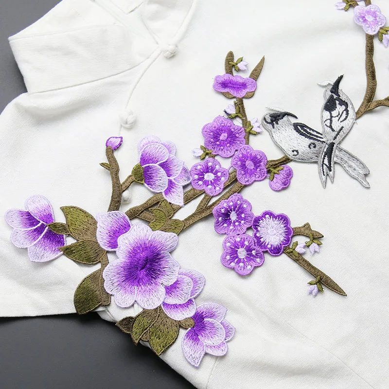 High Quality Embroidery Plum Blossom Patch Flower with Bird Patches DIY Clothing Sew On Sticker for Dancing Dress Cloth | Дом и сад