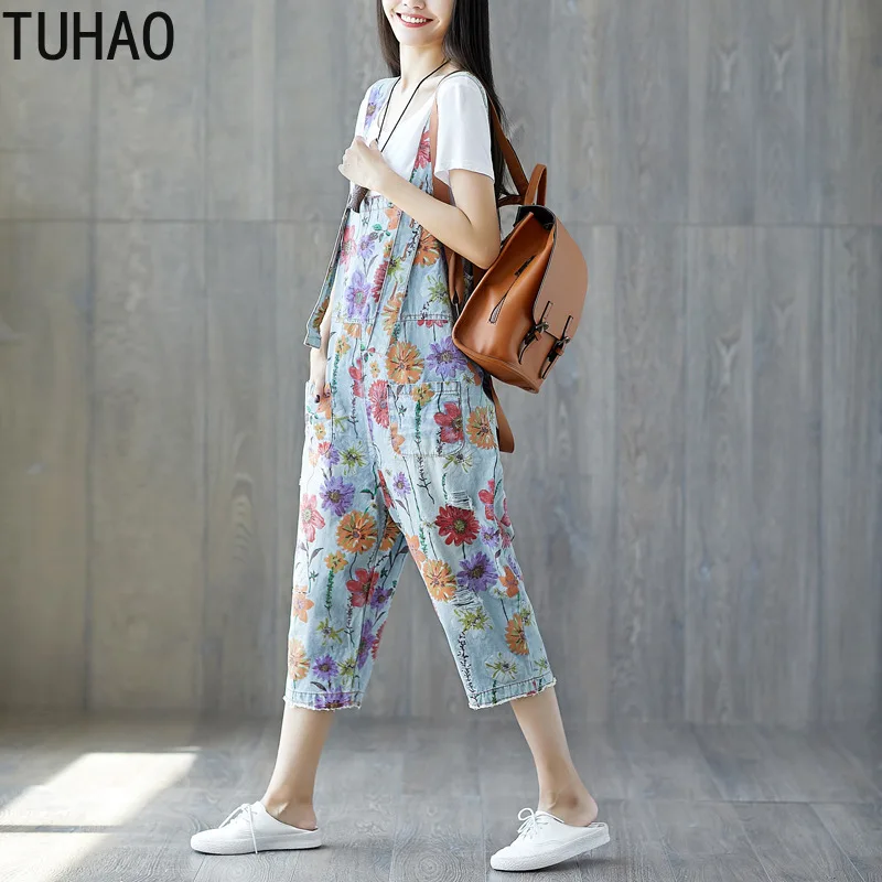 Женские джинсовые комбинезоны TUHAO летние размера плюс в стиле ретро нагрудник с