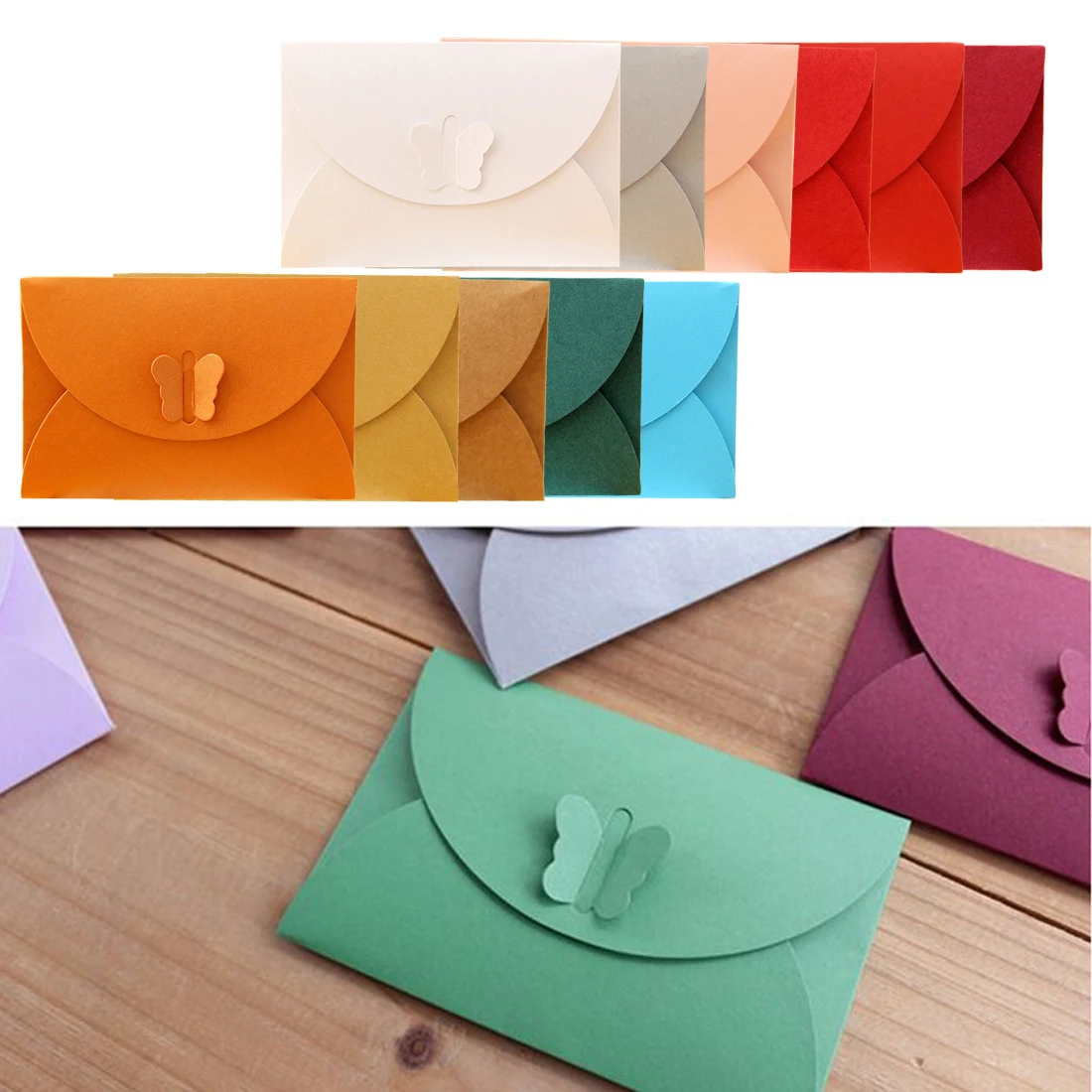 10 шт. конверты из крафт бумаги с цветной бабочкой|Бумажные конверты| |