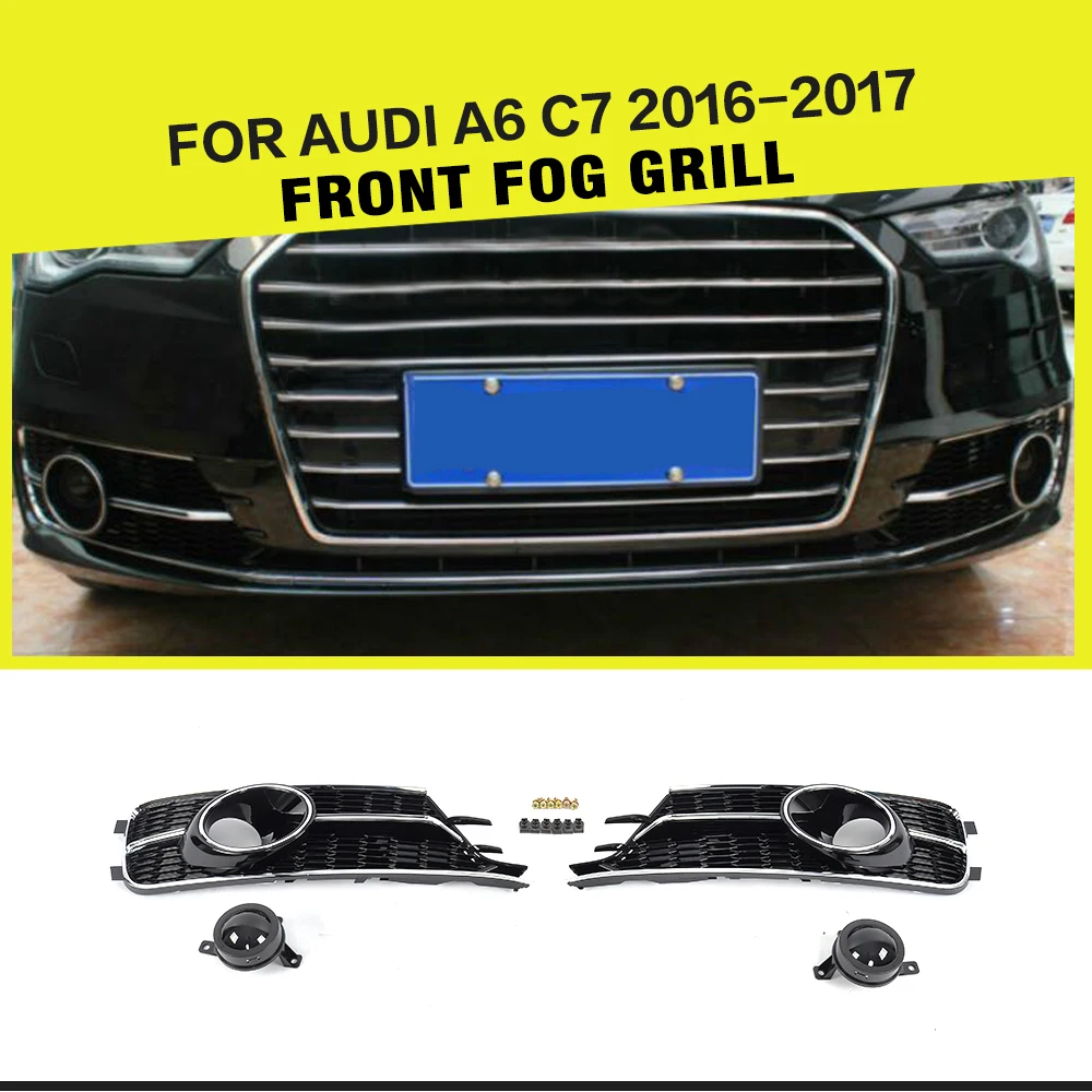 

ABS Black Racing Mesh Fog Lamp Light Grille Covers for Audi A6 C7 Standard Bumper Only 2016 2017