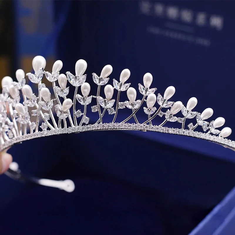 Игристые Циркон Свадебные аксессуары для волос листья кристалл невесты диадемы