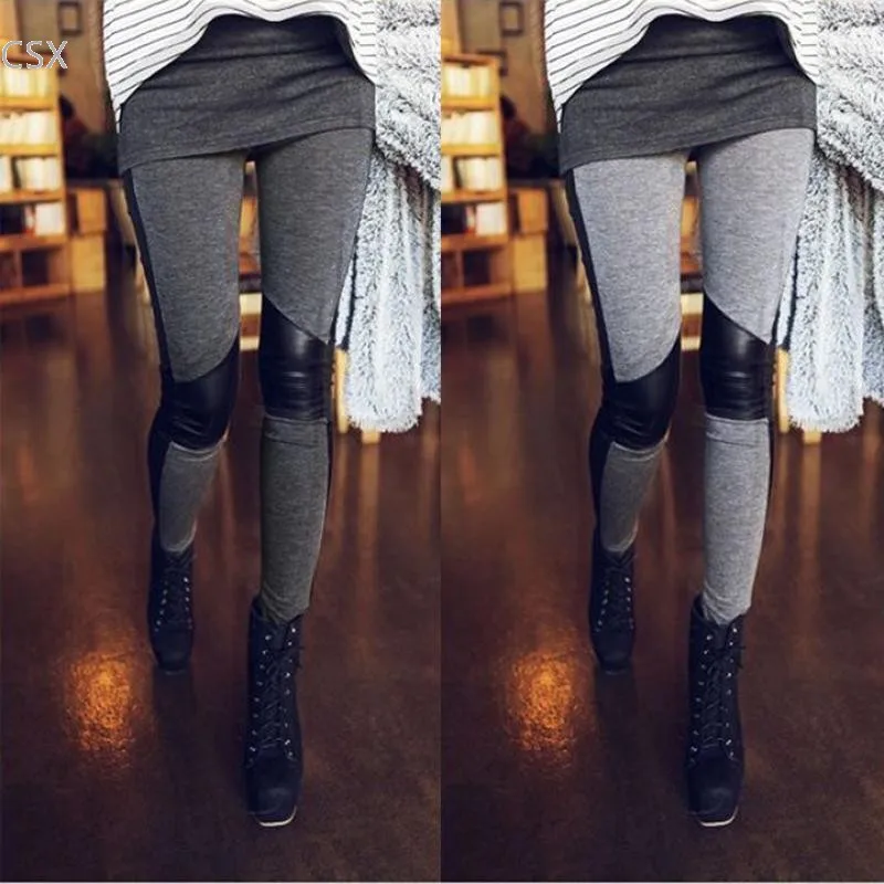 MwOiiOwM Sexy Women Stitching Stretchy Faux Leather Leggings Pants 31