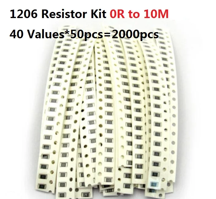 Комплект резисторов SMD 2000 40 значений * 50 шт. = 1206 0 Ohm 10M 5% сопротивление набор в
