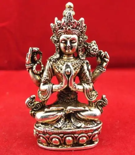 

Elaborate Chinese Tibetan silver carved with Kwan-yin statue