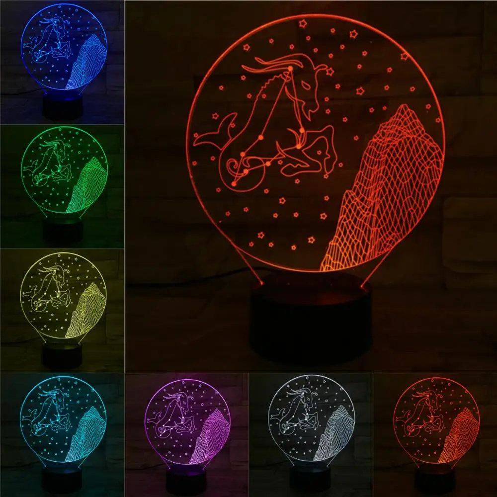 Козерог 3D лампа Ночной светильник LED многоцветные вспышки товары для