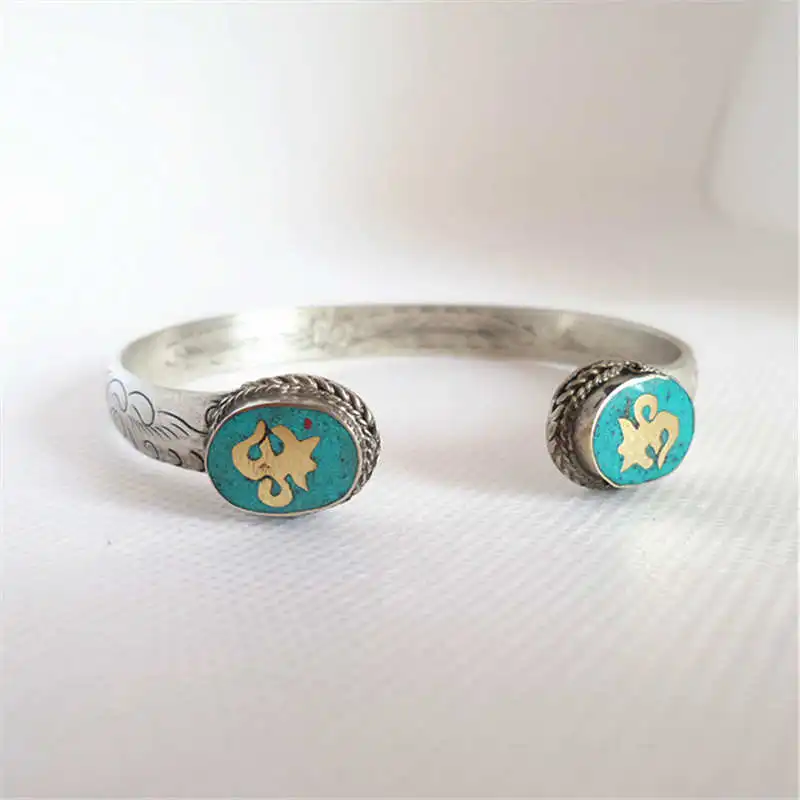 Женский Тибетский браслет амулет OM белый металлический Резной Открытый Браслет