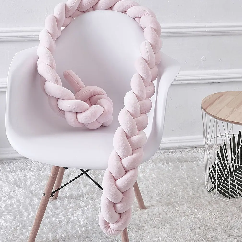 pink 100cm 1 м/2 м/3 м 4 слойный узел ручной работы детская кровать бампер длинный завязанный Плетеный плетение плюшевый ребенок защита для кроватки Младенческая подушка детская кровать Декор - Цвет: pink 100cm