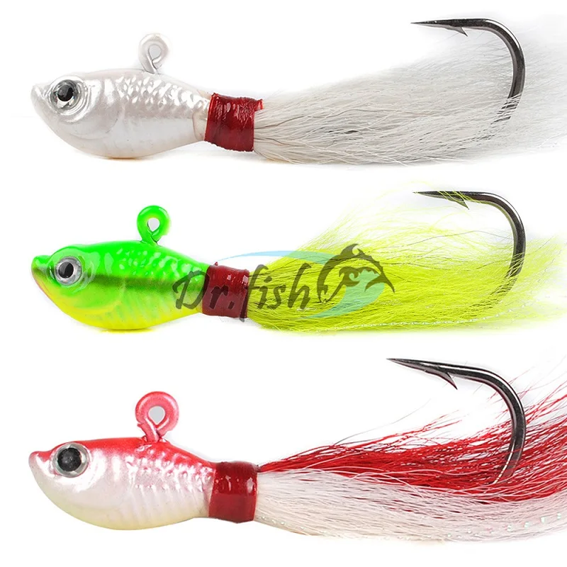 Dr. Fish Lot 3 Bucktail Jigs морские приманки морские рыболовные жесткие приманки тонущий крючок длинное литье 14 г 24 г 56 г для пресноводной рыбалки - Цвет: Red-Yellow-White56g