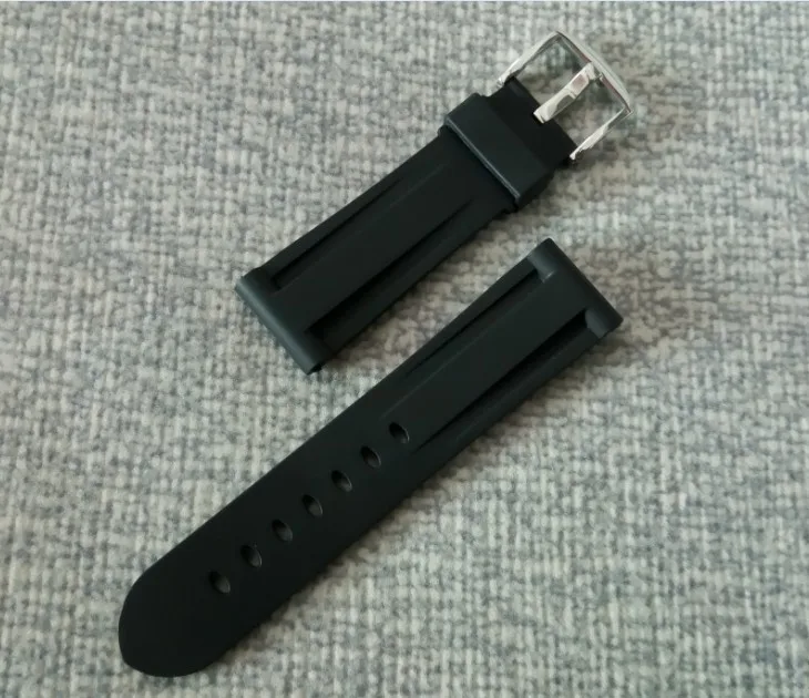 24mm natural black Rubber watch strap with 316L Stainless steel Pin buckle 10A