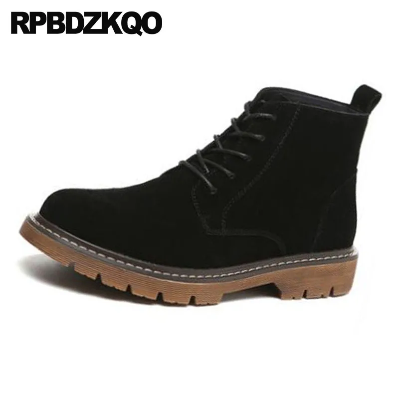 Мужские зимние ботинки теплые замшевые ботильоны черного цвета с искусственным