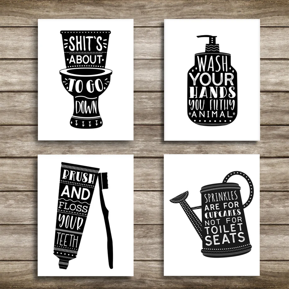 

Black and White Bathroom Canvas Wall Art Paintings Laundry Room DIY Photo Framed Prints Posters Pictures Frame Home Decoration