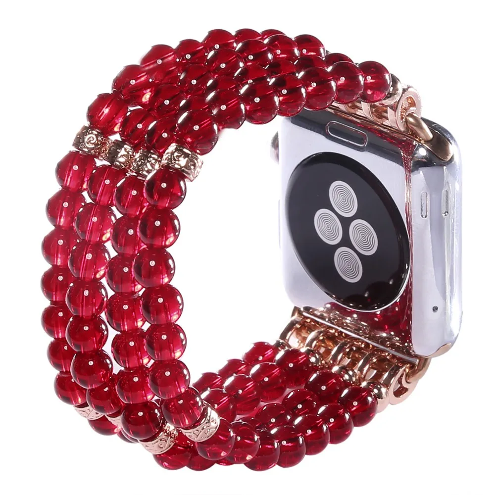 Элегантный 4 бисером Агат жемчуг часы браслет для Apple Watch группа iwatch серии 3 2 1 Для женщин на 42 мм 38 мм с Bling Инструменты для наращивания волос