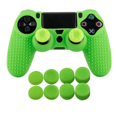 Green 9 в 1 Шипованный Противоскользящий силиконовый чехол для sony playstation Dualshock 4 PS4 DS4 Pro тонкий контроллер и ручка - Цвет: Green