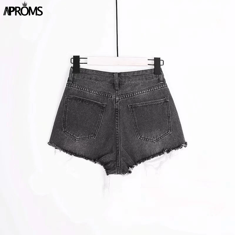 Aproms, винтажные синие джинсовые шорты с кисточками, женские,, сексуальные, с дырками и высокой талией, тонкие шорты, крутые, для девушек, летние, уличная одежда, джинсовые шорты