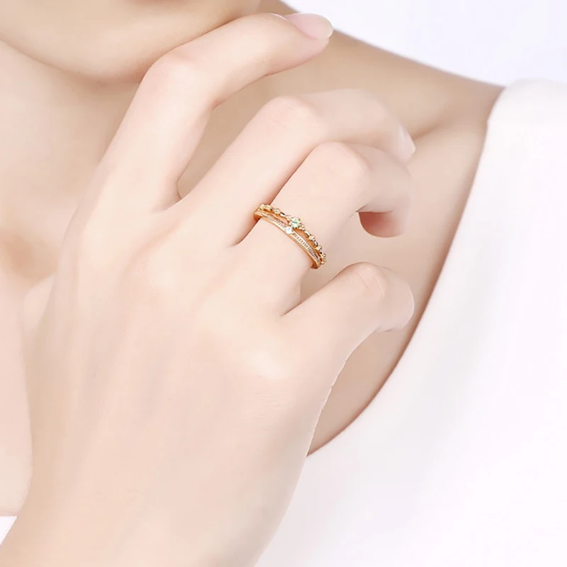 

BOEYCJR S925 Silver Trendy Tsavorite Fine Jewelry Adjustable Double Layer Gemstone Rings for Women Engagement Gift anillo anneau