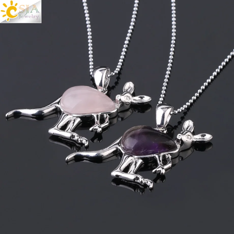 Женский кулон-кенгуру CSJA розовый кристалл кварца с подвеской из натурального