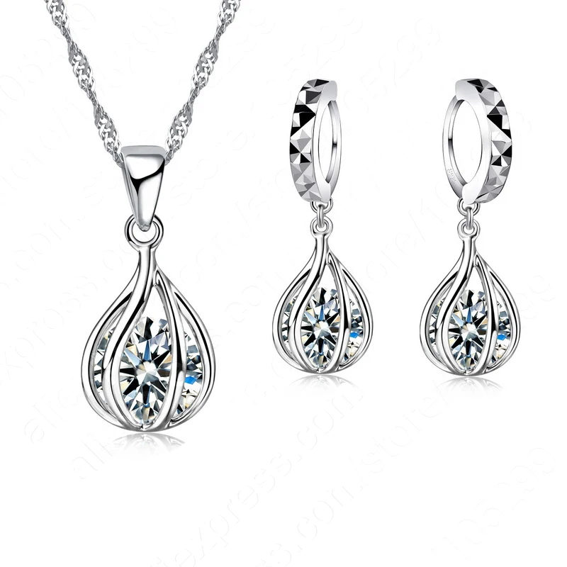 

Free Shipping New Promotion Enagagement Jewelry Set 925 Sterling Silver Balloon Pendant Necklace/Earrings Sets Wholesale