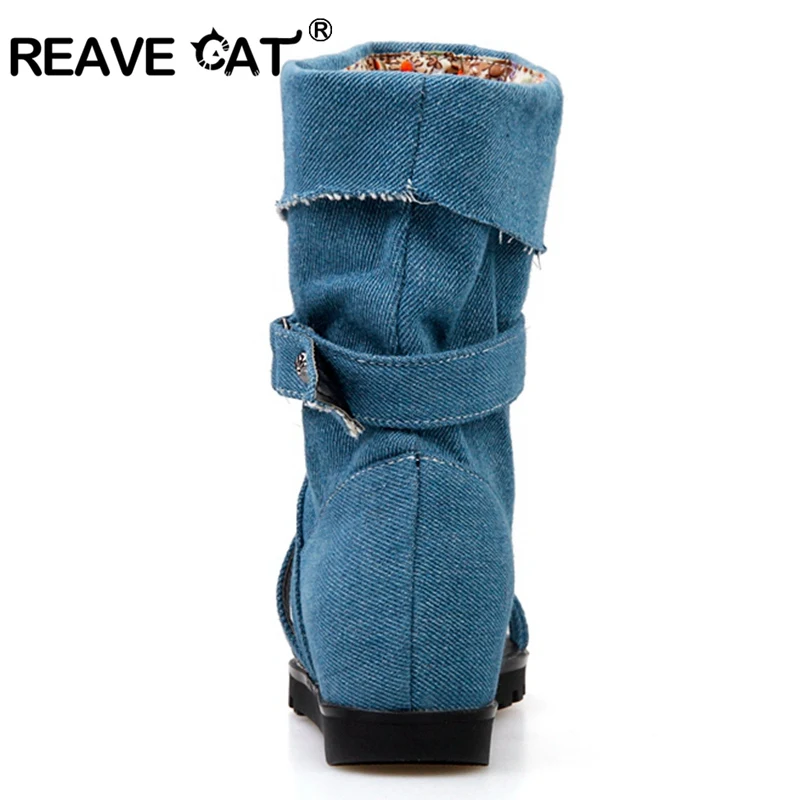 Женские джинсовые ботинки REAVE CAT летние Ботинки на каблуке с открытым носком A942