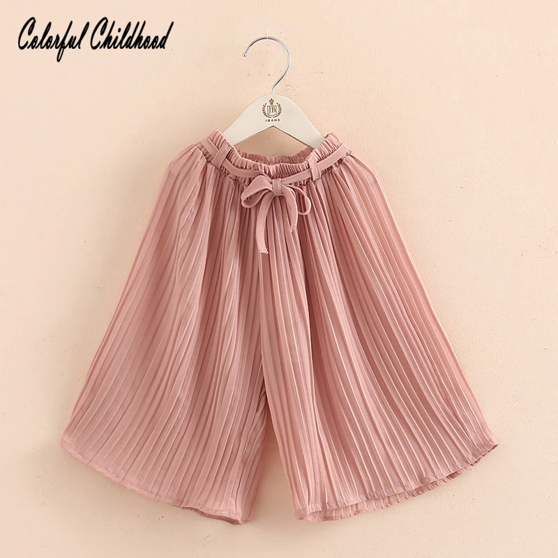 

Vintage pleated Calf-length pants for girls causal chiffon legging summer trousers Toddler baby clothing 2-12Yrs