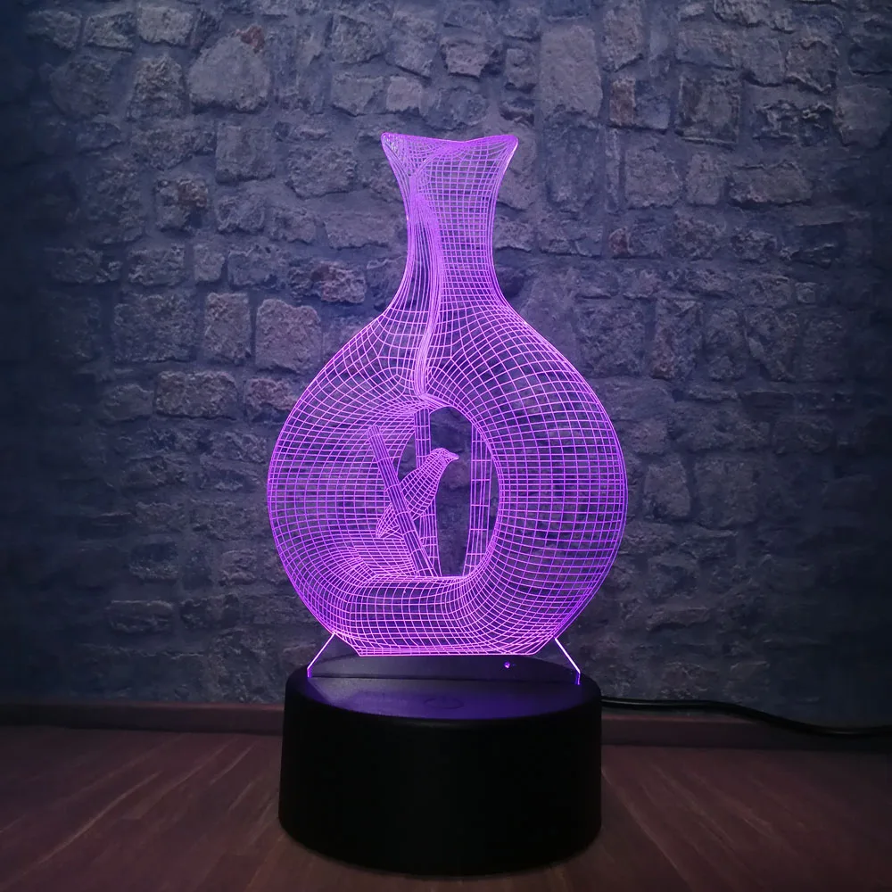Модная 3D USB лампа птица в вазе клетка RGB многоцветный Настольный ночной