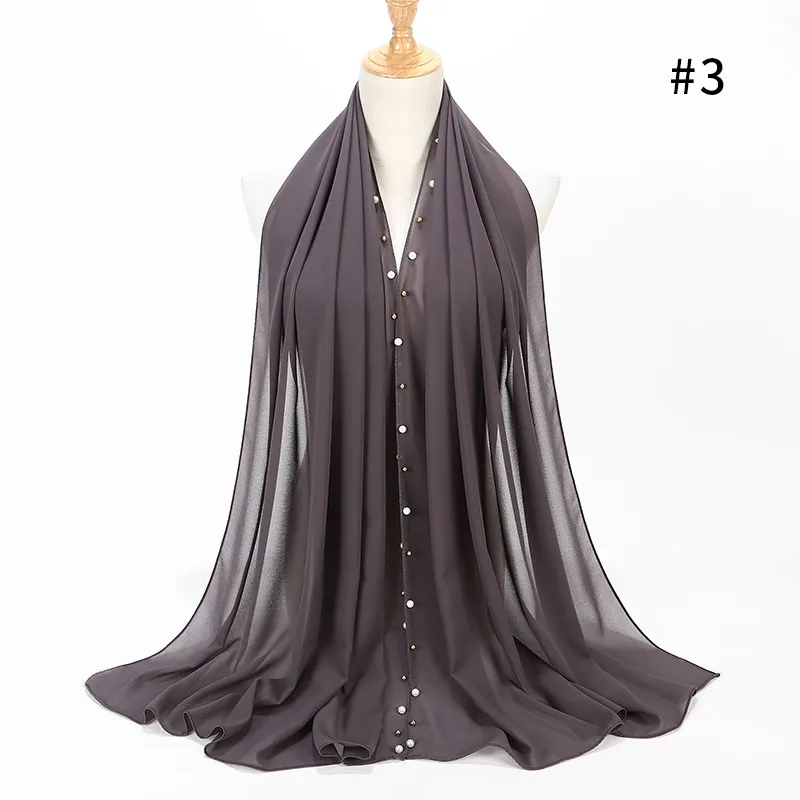 color 3 dark gray 10 шт./партия, 20 цветов, Женский шифоновый шарф с бусинами, шали Хиджаб, золотой обруч жемчужный длинный шарф для мусульманки 180*75 см - Цвет: color 3 dark gray