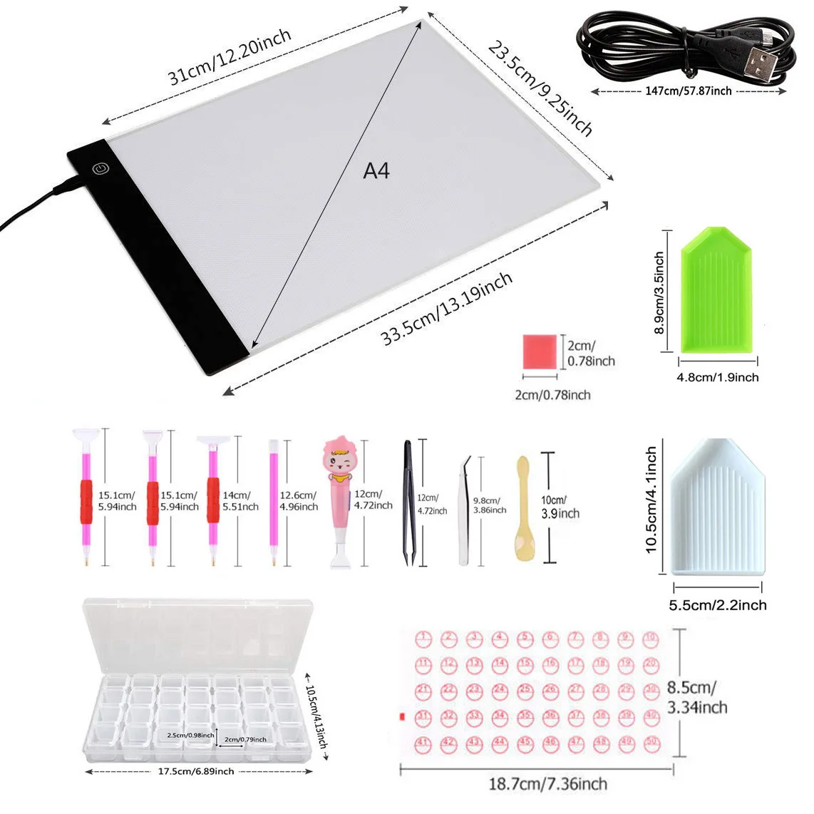 GVCD-65Pcs Diy Инструменты для вышивки картин со стразами с А4 зажимом USB кабель