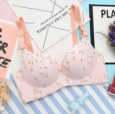 pink flower Baharcelin, сексуальный женский бюстгальтер пуш-ап для молодых девушек, милый, с принтом, французский, Романтический, с набивным цветочным рисунком, милый, милый бюстгальтер, нижнее белье - Цвет: pink flower