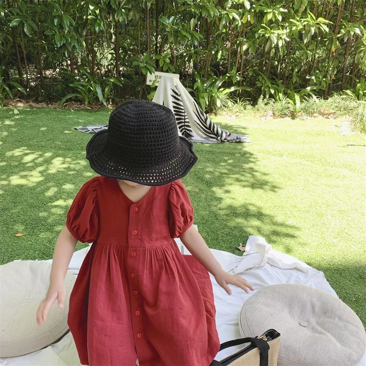 2019 Korean style cute girls solid color loose dress cotton single-breasted casual dresses 2-6Y | Детская одежда и обувь