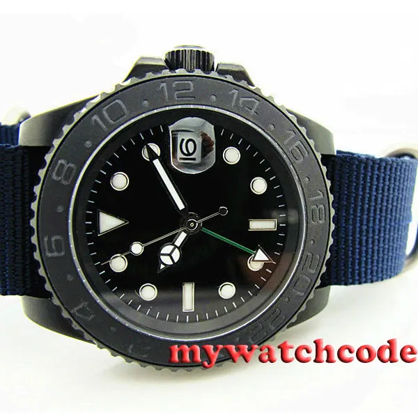 40 мм parnis black GMT керамический Безель PVD сапфировый Кристалл автоматические мужские