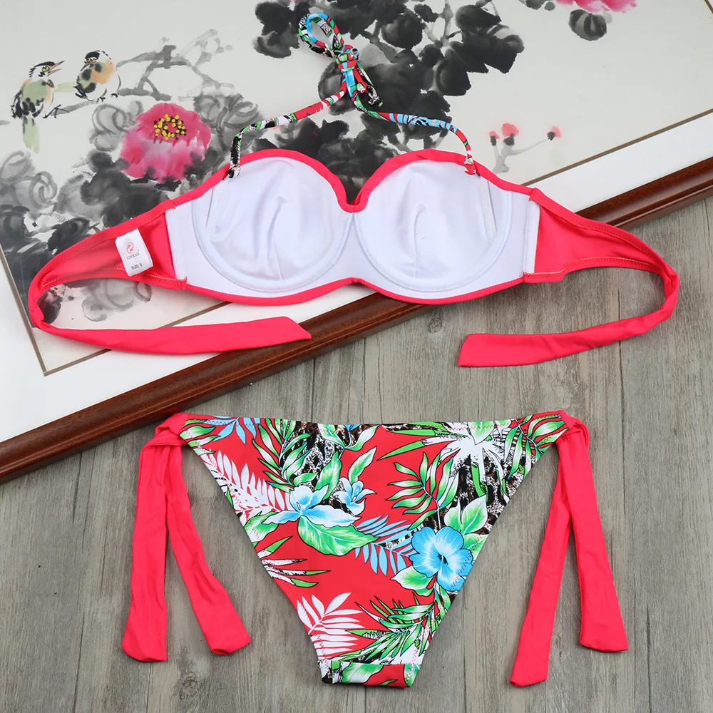 Купальник размера плюс, монокини, поддерживающий купальник, Женский сексуальный купальник с пуш-ап, бикини, пляжный купальник на косточках, набор бикини