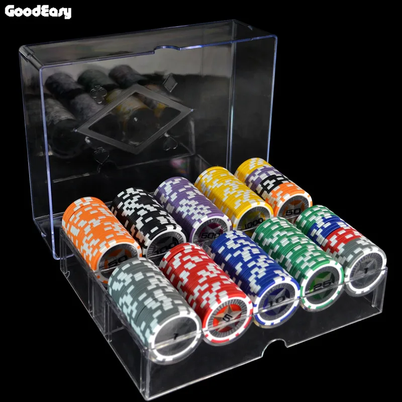 200pcs with lid 100200 шт./лот, новинка, казино, Техасский Холдем, ABS фишки для покера, с наклейкой в виде звезды, Baccarat, высококлассный покерный чип, набор с акриловой коробкой - Цвет: 200pcs with lid