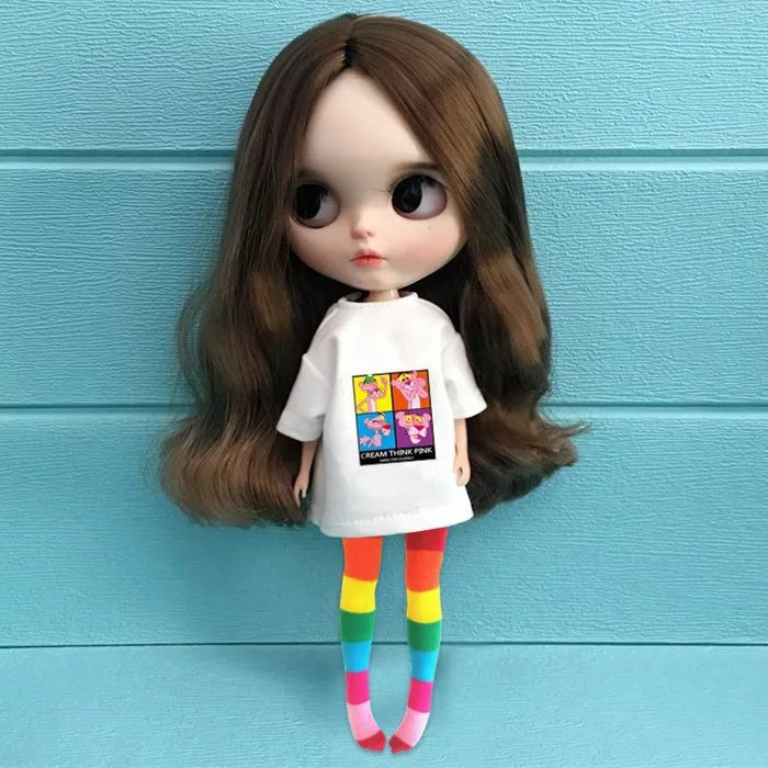 1/6 модная кукольная одежда, аксессуары для куклы blyth, модная футболка с героями мультфильмов+ радужные чулки для blyth, одежда, кукла для barbi