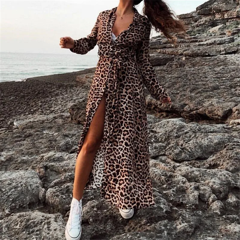 Женское платье осень 2018 женские платья с леопардовым принтом сексуальные
