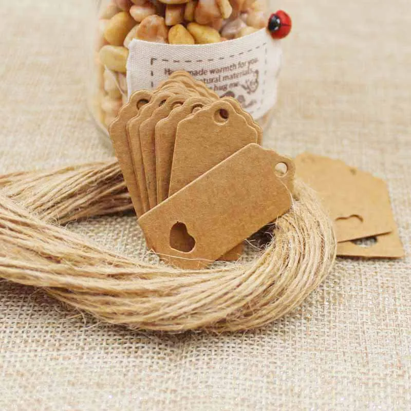 4*2cm DIY Handmade kraft gift tags jewelry products scallop hollow heart hang tag 100pcs +100pcs hemp string | Украшения и