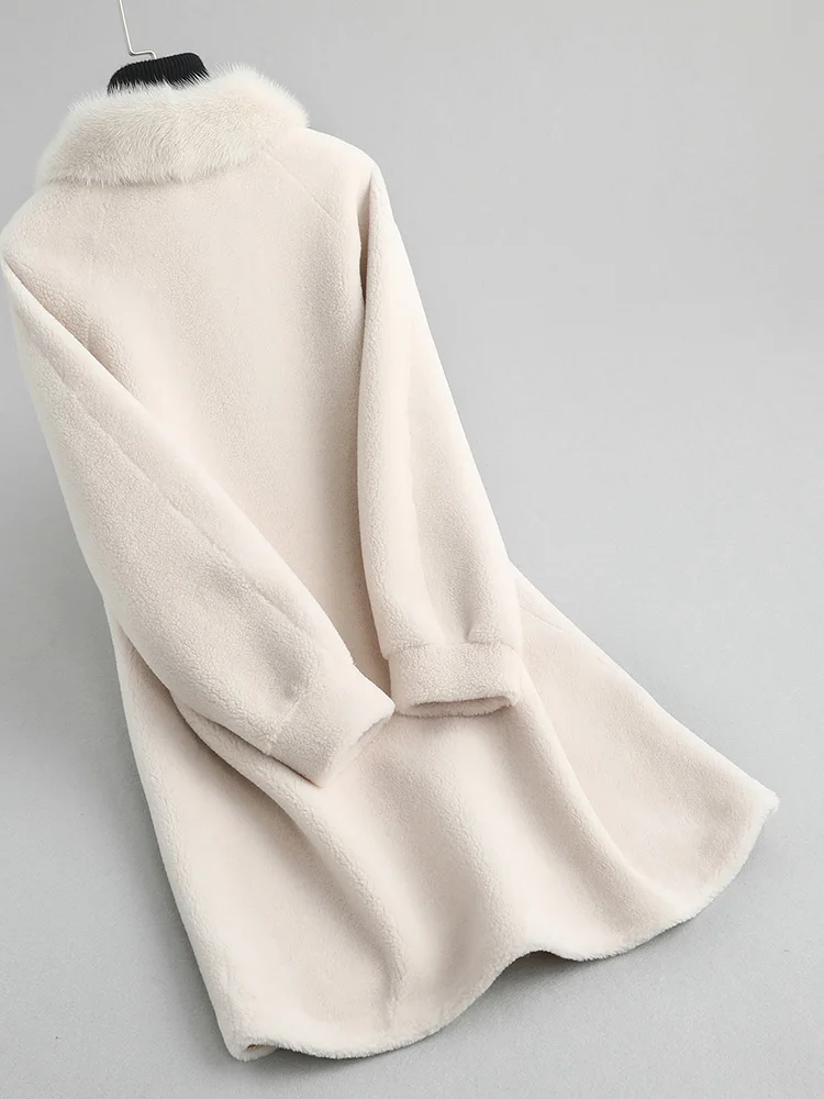 AYUNSUE пальто из натурального меха Женская норковая шуба воротник шерсть пальто зимняя куртка женская одежда мех ягненка корейские куртки MY3500